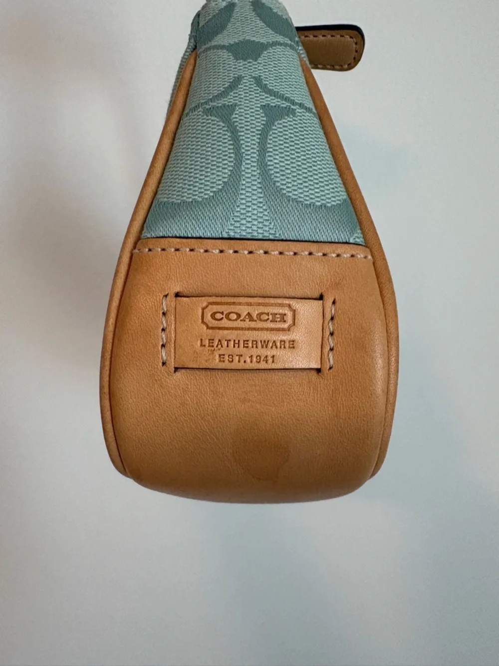 Light Blue Coach purse with Tan Trim - Picture 4 of 6